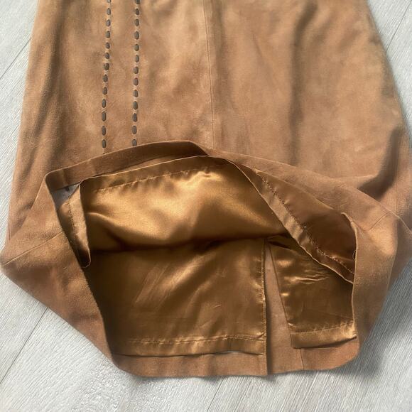 VS2 Vintage Brown 100% Goat Suede High Rise Above Knee Length Skirt Y2K Size 8 - Picture 6 of 6